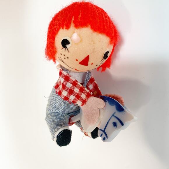 Vtg Raggedy Ann & Andy Riding Hobby Horses Christmas Ornaments Felt Hong Kong - Picture 3 of 9